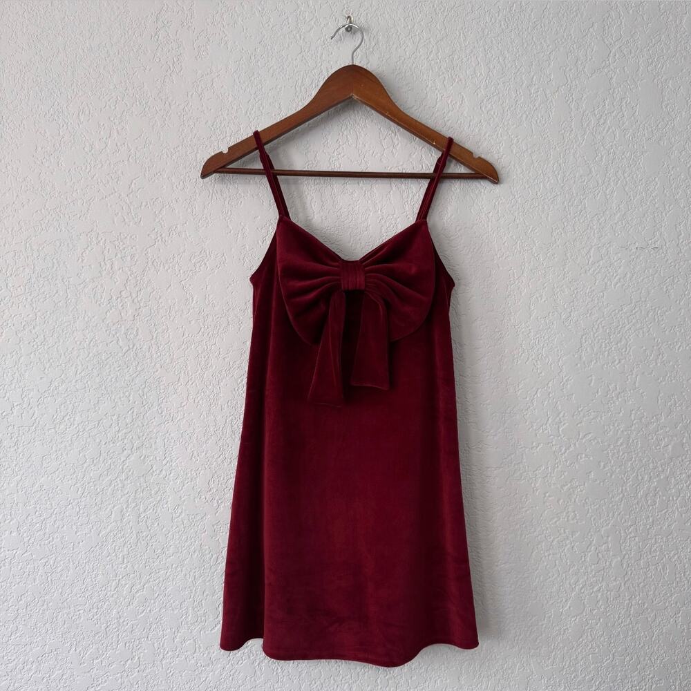american eagle red velvet bow front mini spaghetti strap dress size x-small.